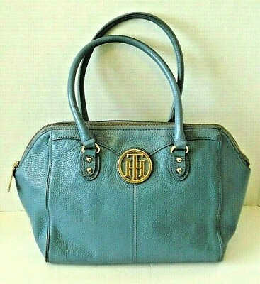 #ad Tommy Hilfiger Satchel Womens Purse 100% Leather Blue Handbag Tote