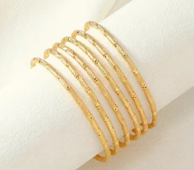#ad 💥SALE 6 pcs Beautiful 24k Gold Plated Round Bangle Bracelet set gifts for Women