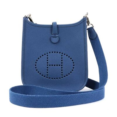 #ad Auth HERMES Evelyne TPM Crossbody Shoulder Bag Deep Blue Leather 99729f