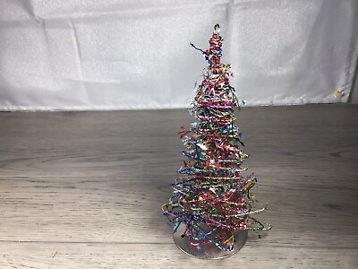 #ad Minature Metal Wire Multicolored Glitter Christmas Tree 8” Tall
