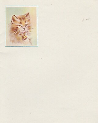 #ad Vintage Greeting Card Stationery Cat in Bell Collar Blank Inside Unused