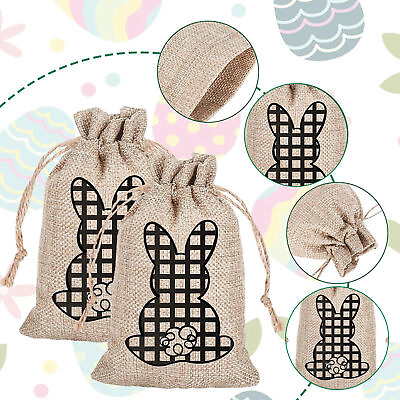 #ad Easter Bunny Burlap Bags w Drawstring Jewelry Goody Pouches for Wedding Favors