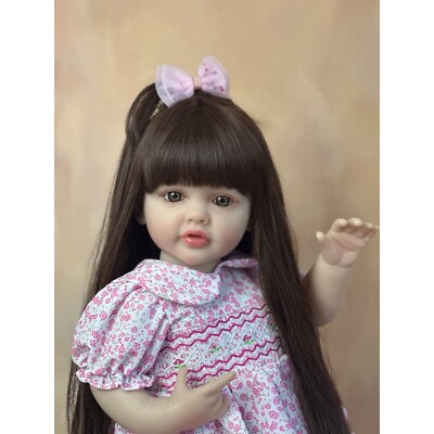 #ad 22inch Full Body Vinyl Reborn Baby Doll Long Hair Girl Washable Toddler Handmade