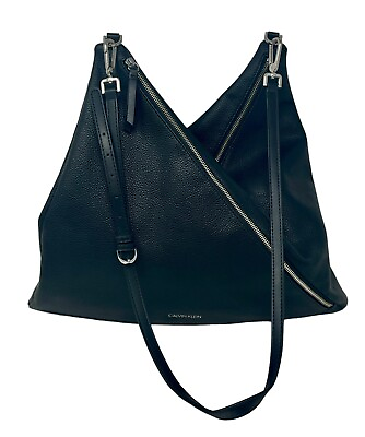 #ad Calvin Klein Purse Geo Hobo Rocky Road Crossbody Shoulder Bag Black 18quot;x16quot;x4quot;