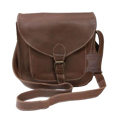 #ad Genuine buffalo leather shoulder bag for women in brown day bag