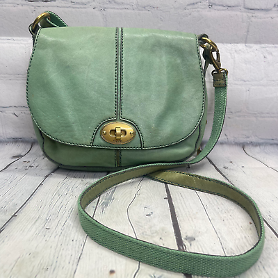 #ad Fossil Crossbody Bag Womens Small Green Adjustable Pebbled Genuine Leather