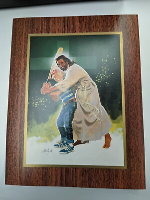 #ad William Zdinak 7x9quot; Print Jesus Helping holding boy bat Child Sports Baseball