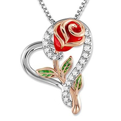 #ad Rose Flower Heart Pendant Necklace Gift for Mom Wife Daughter Jewelry birthday