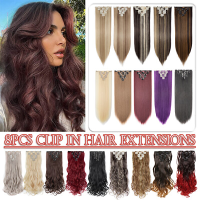 #ad 8PCS Ombre Real Soft Clip In Hair Extensions As Real Human Hair Weft Full Head
