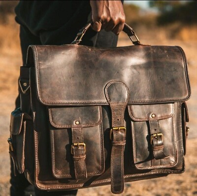 #ad 18#x27;#x27; Briefcase Buffalo Leather Premium Messenger Shoulder Bag Leather Laptop Bag
