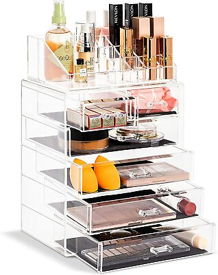 #ad Acrylic Cosmetics Makeup and Jewelry Storage Organizer Case Display with Drawers