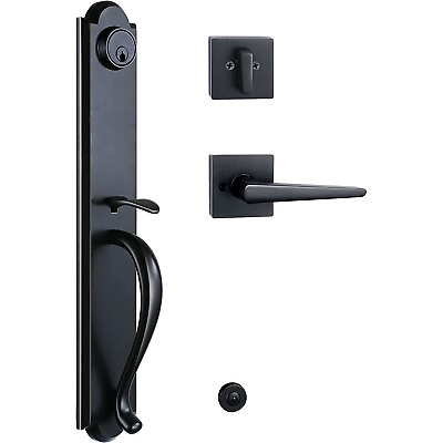 #ad Matte Black Front Entry Door Handle Set for Single Door with Interior Lever