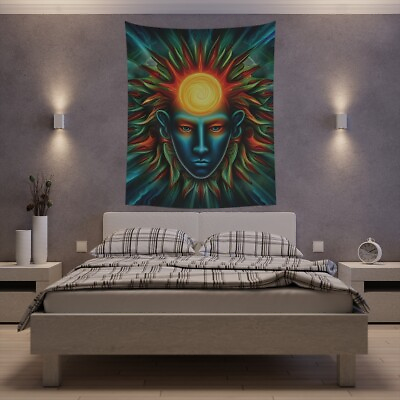 #ad Psychedelic Sun Deity Printed Wall Tapestry