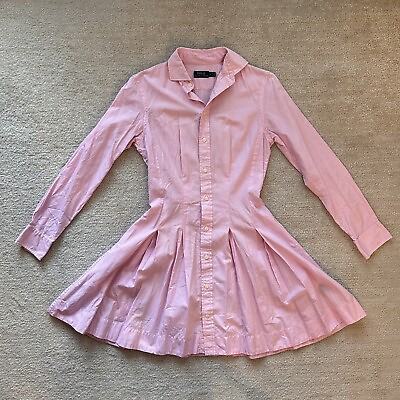 #ad Womens Ralph Lauren Polo Pink Cotton Shirt Dress Size 2