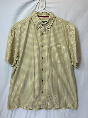 #ad Levis Shirt Mens Large Yellow Plaid 100% Cotton Button Up Signature Short Sleeve