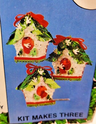 #ad Walco Holiday Industries CHRISTMAS BIRD HOUSE Sequin Bead Ornament Kit RARE