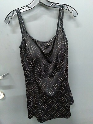 #ad Croft And Barrow Womens Black And Gold Embroidered Tank Top Sz 12