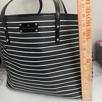 #ad Kate Spade Large Tote Bag Convertible Bucket bag Black And White Stripes