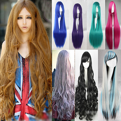 #ad Super Long 100CM Full Wigs Fashion Cosplay Costume Hair Anime Wavy Straight Curl