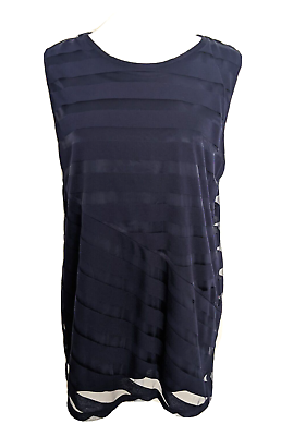 #ad NWT DKNY Sleeveless Pullover Top Layered Navy Blue Sheer Striped Size Medium