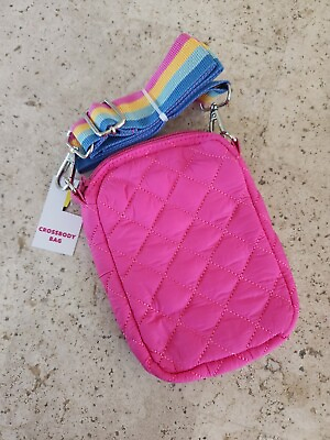 #ad NEW Pink Small Single Pocket Crossbody Bag Rainbow