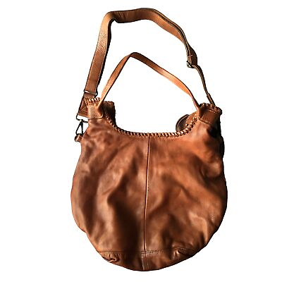 #ad Tano Whiskey Leather Bucket Hobo Shoulder Bag Whip Stitching Slouchy BOHO