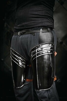 #ad Medieval 18 Gauge Black Greaves Steel Leg Armor Guard Protection Costume