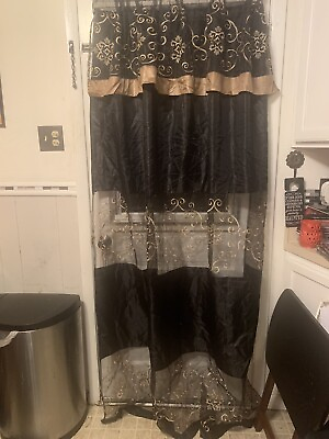 #ad Beautiful Black And Gold Embroidered Curtain