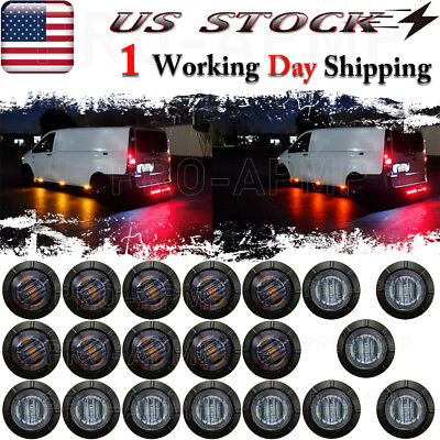 #ad 12V Red Amber Side Marker Lights Truck Trailer Round 3 4quot;LED Bullet Light PSEQT
