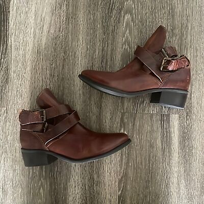 #ad Matisse Raider Ankle Booties Boots Leather Pointed Toe Buckle Western Brown 9.5