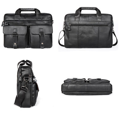 #ad #ad Men#x27;s Leather Laptop Bag Messenger Shoulder Bag Laptop Leather Briefcase