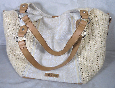 #ad Sakroots Hobo Shoulder Bag Purse Straw Beige Geometric Woven Shopper Handbag