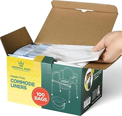 #ad Commode Liners 100 Pack Bedside Leakproof Hygienic Closure Universal Fit
