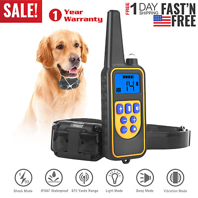 #ad Dog Pet Training Collar Electronic Shock Waterproof Rechargeable Remote 2625 ft