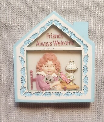 #ad Friends Always Welcome Girl with Kitten Refrigerator Magnet Resin Free Shipping