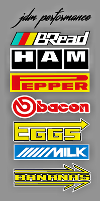 #ad 8 Sponsor Decal Pack JDM Racing Stickers Eggs bananas Milk Funny Cars Sponsor