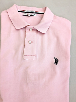 #ad US ASSN Polo Shirt Mens Large Pink Relaxed Fit Collar Button Casual Golf Outdoor
