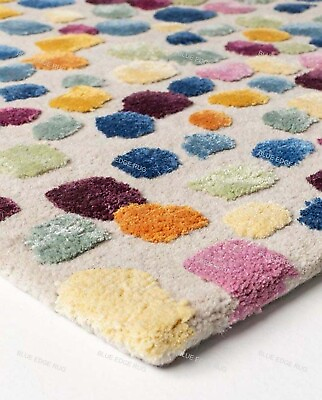 #ad Indian Cream Area Wool Rugs Hand Tufted Geometric Hippie Carpet 8 x 10 Feet