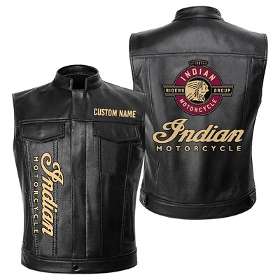 #ad Indian men motorcycle leather jacket pu vintage biker black vest S to 3XL
