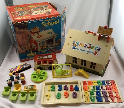 #ad 1971 Fisher Price Play Family School #923 Complete W Extras In Box Clean Great