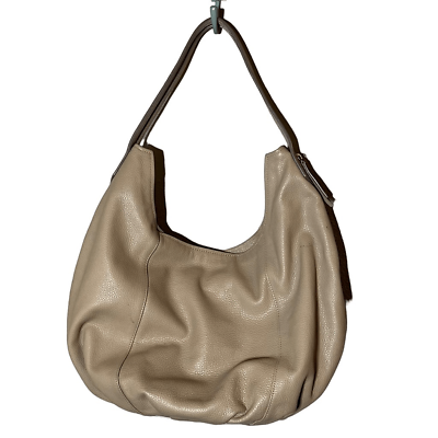 #ad Taupe Pebbled Leather Large Hobo Bag By Halogen