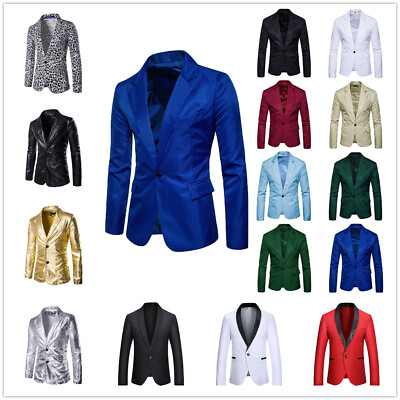 Stylish Men#x27;s Casual Slim Formal One Button Suit Blazer Coat Jacket Tops Sig $26.90
