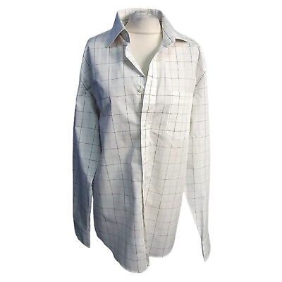 #ad Long Sleeve Shirt 16.5 Next Cotton Rich White Black Mens Stripe Check IA06