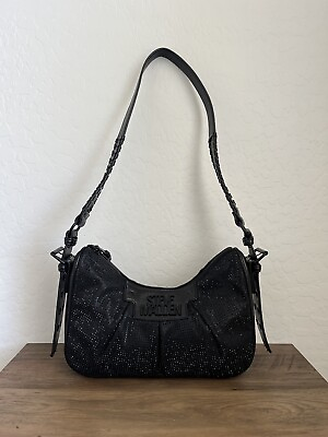 #ad Steve Madden Bjolie Satchel Handbag Black Faux Leather Rhinestone Bling Belt