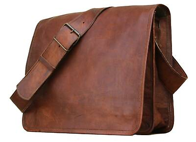 Laptop Satchel Shoulder Bag Men#x27;s Vintage Brown Leather Full Flap Messenger 15quot; $59.84