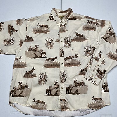 #ad Outdoor Life Size 2XL Tan Whitetail Deer Long Sleeve Button Shirt