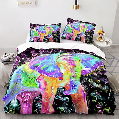 #ad Painting Graffiti Elephant Duvet Doona Cover Double Queen Bedding Quilt Cover