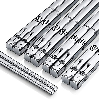 #ad 5 Pairs Metal Chopsticks Reusable Stainless Steel Chopsticks