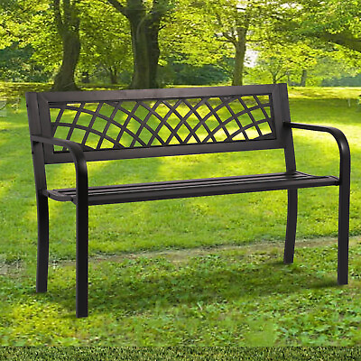 #ad Outdoor Garden Bench Metal Patio Bench Porch Park Bench Cast Iron Sturdy Steel