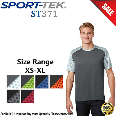 #ad Sport Tek Mens Short Sleeve CamoHex Colorblock Round Neck T Shirt ST371